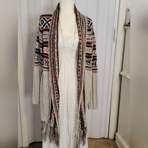Open Front Duster Cardigan Long Line Mid Length Bohemian lagen look Haptics sx L